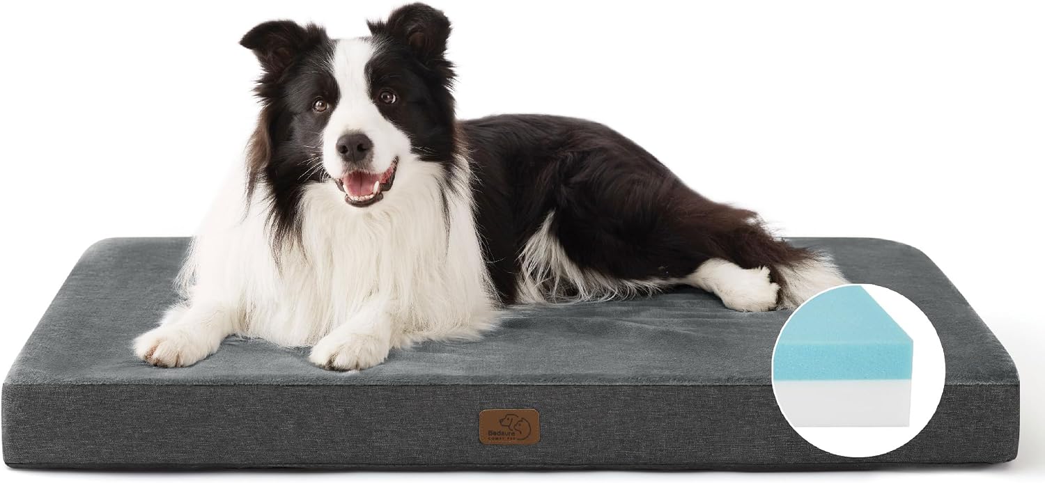 Cama viscoelástica Bedsure para perros — 89 × 56 × 8 cm, gris